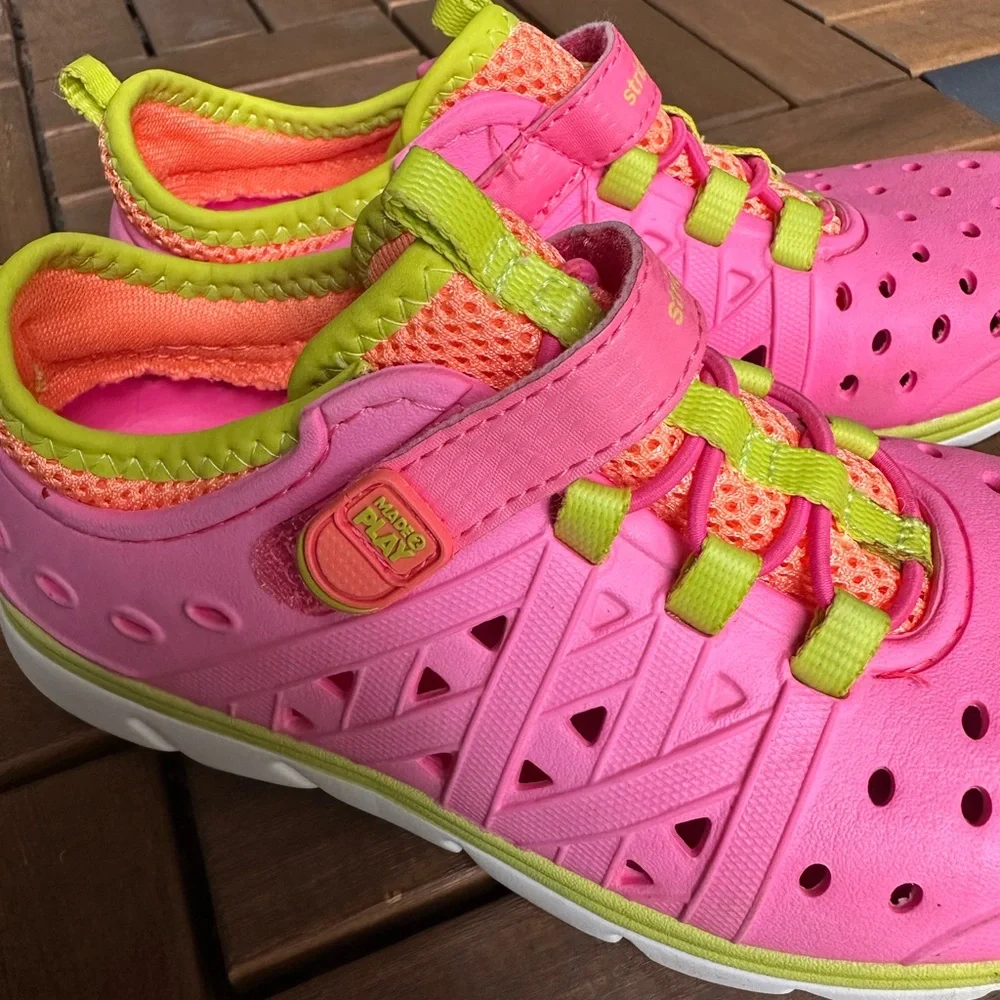 Stride Rite Kids Bright Pink Sneakers with Neon Green Accents